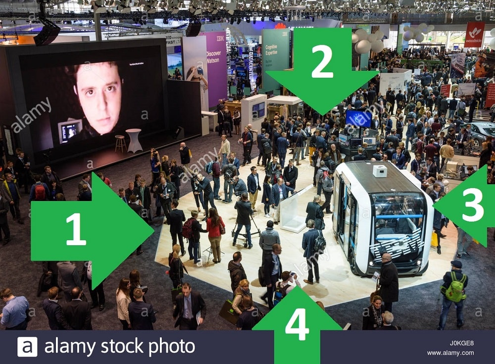 Four traffic flows in IBM's electric bus booth