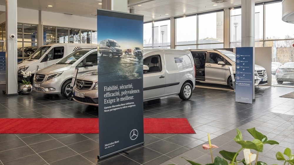 Pull up banner in a Mercedes car dealership