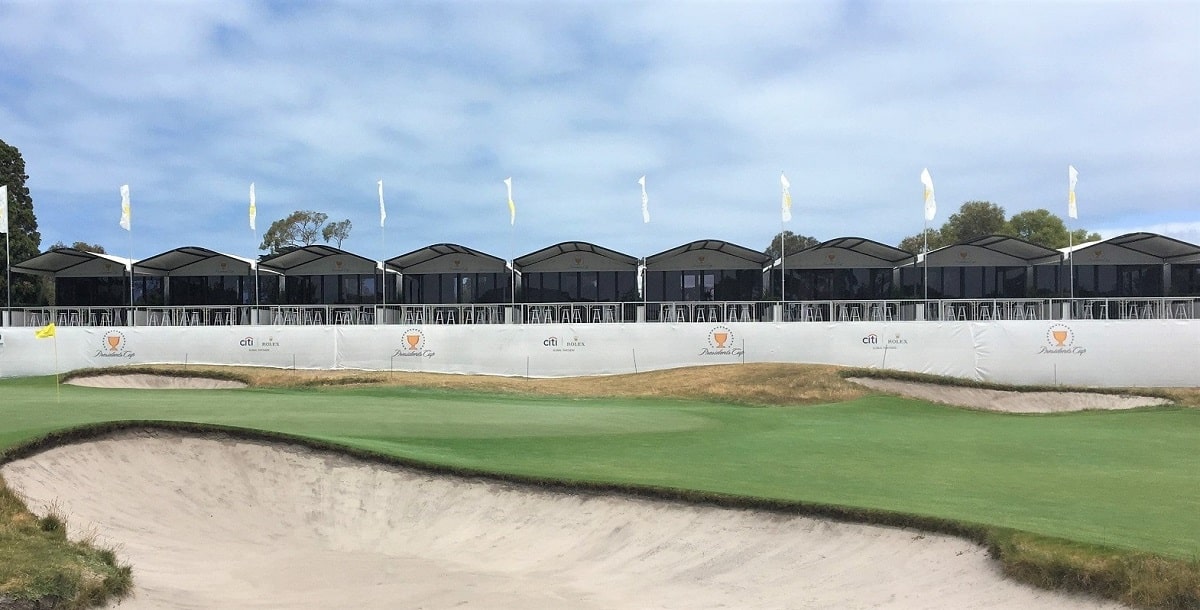 Fence mesh on The Royal Suites Marquee on the 10th Green