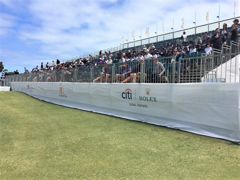 Fence mesh on a grandstand